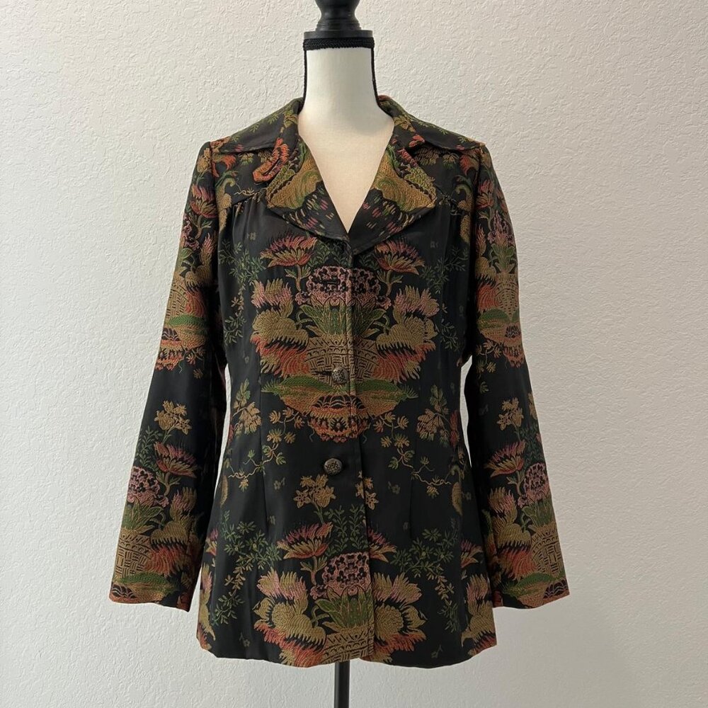 CAbi 704 Chinoiserie Asian Tapestry Jacquard Button Down Blazer Jacket - Large